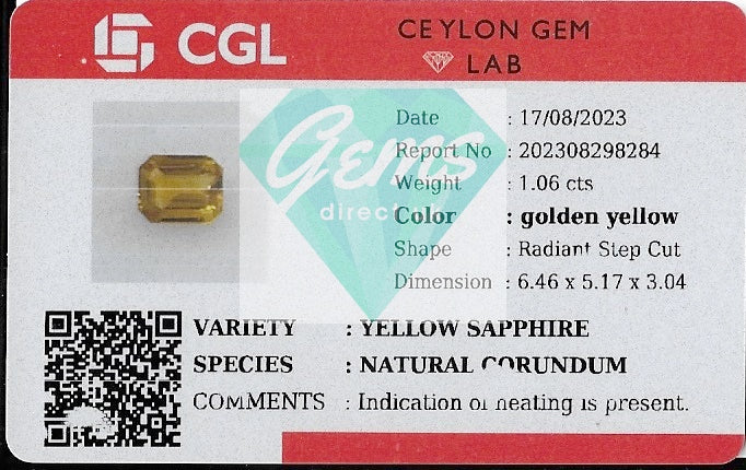 1.06ct Yellow Sapphire