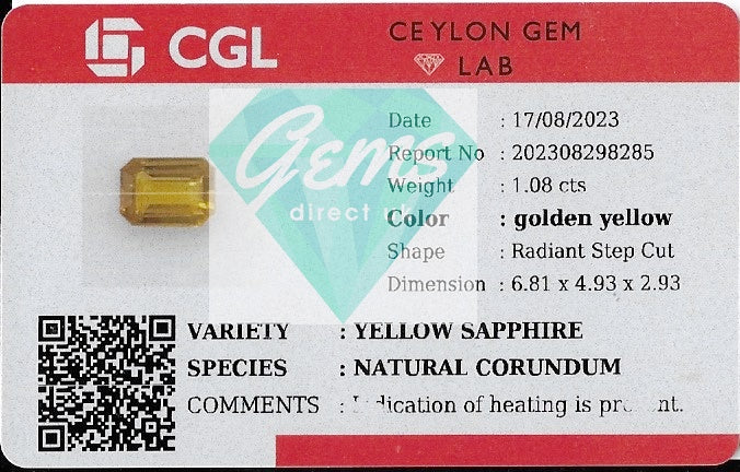 1.08ct Yellow Sapphire