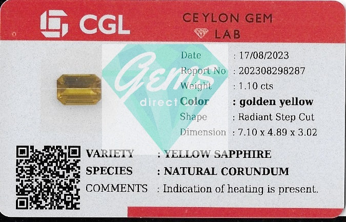 1.10ct Orangish Yellow Sapphire