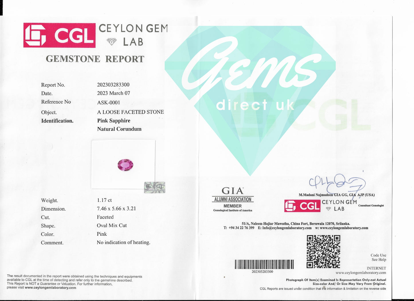 1.17ct Unheated Pink Sapphire