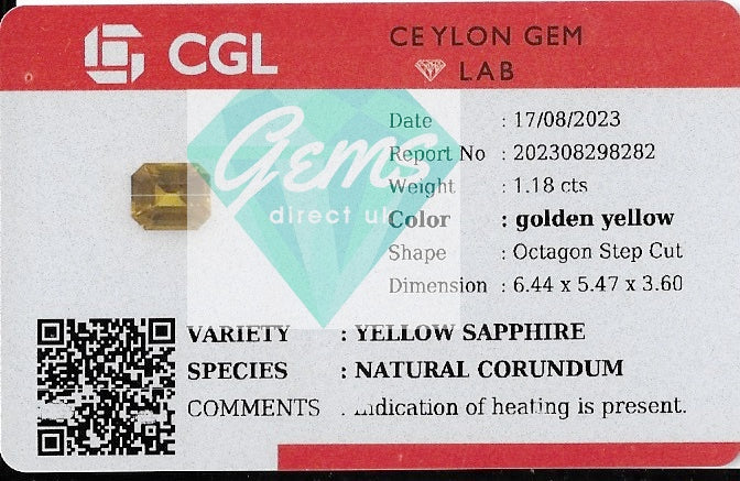 1.18ct Golden Yellow Sapphire