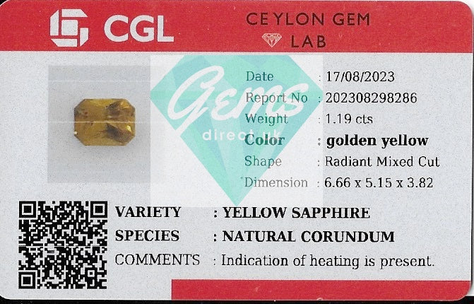 1.19ct Orange Yellow Sapphire