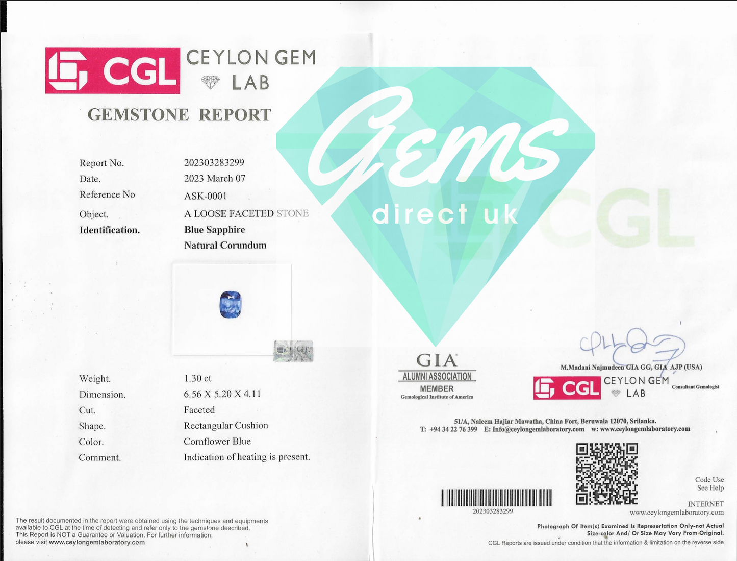 1.30ct Cornflower Blue Sapphire