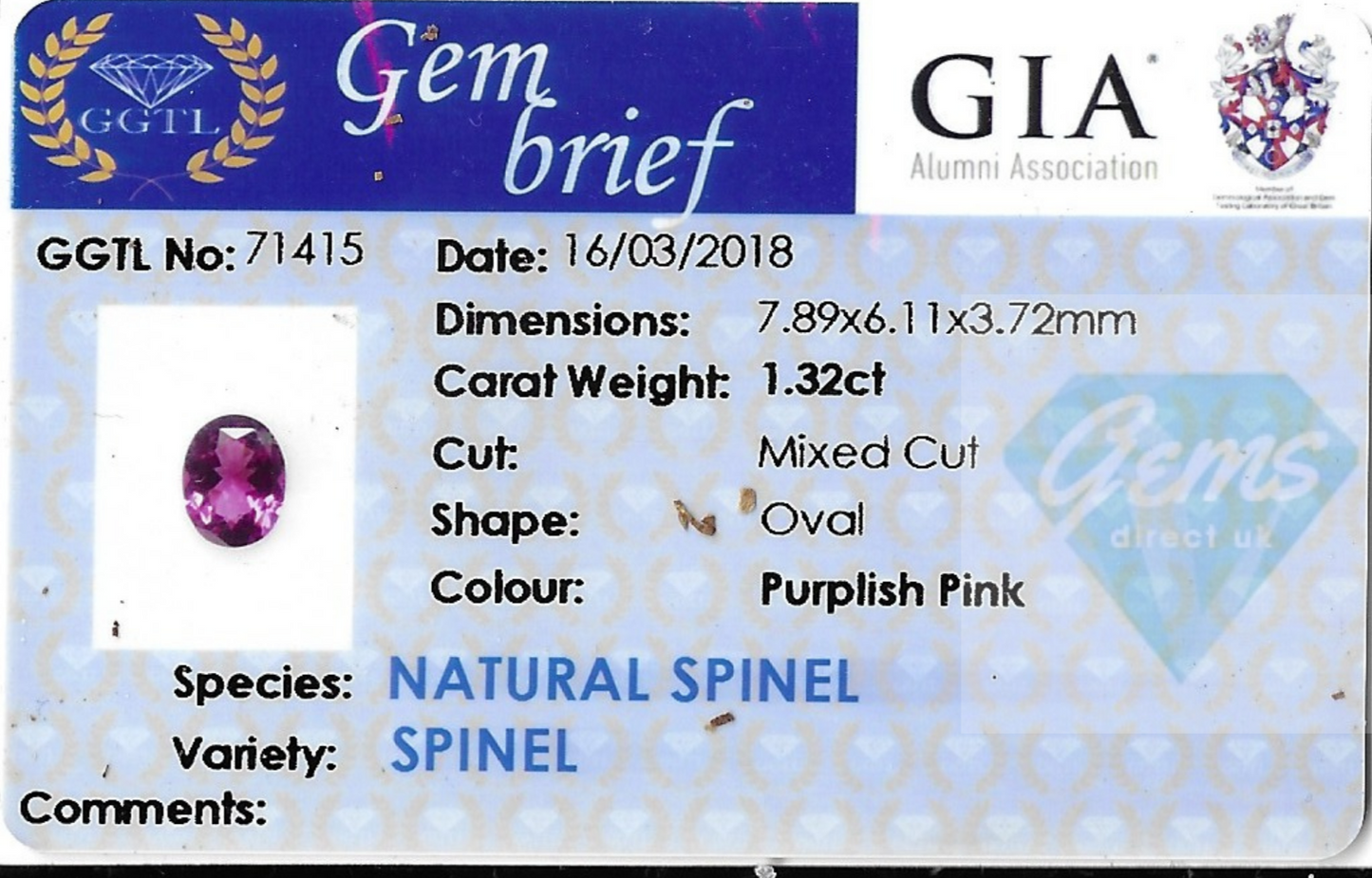 1.32ct Purplish Pink Spinel