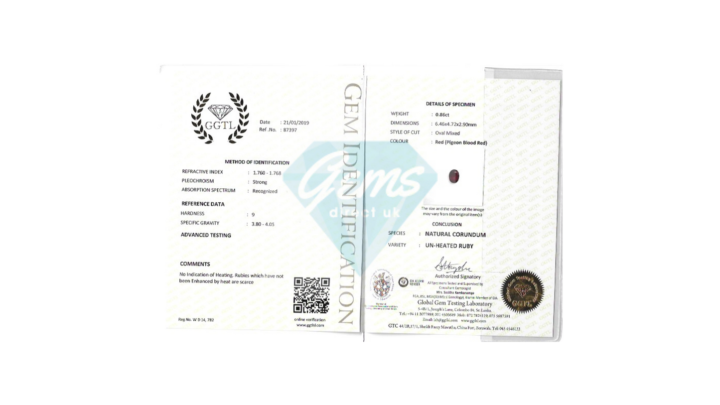 0.86ct Deep Red Ruby