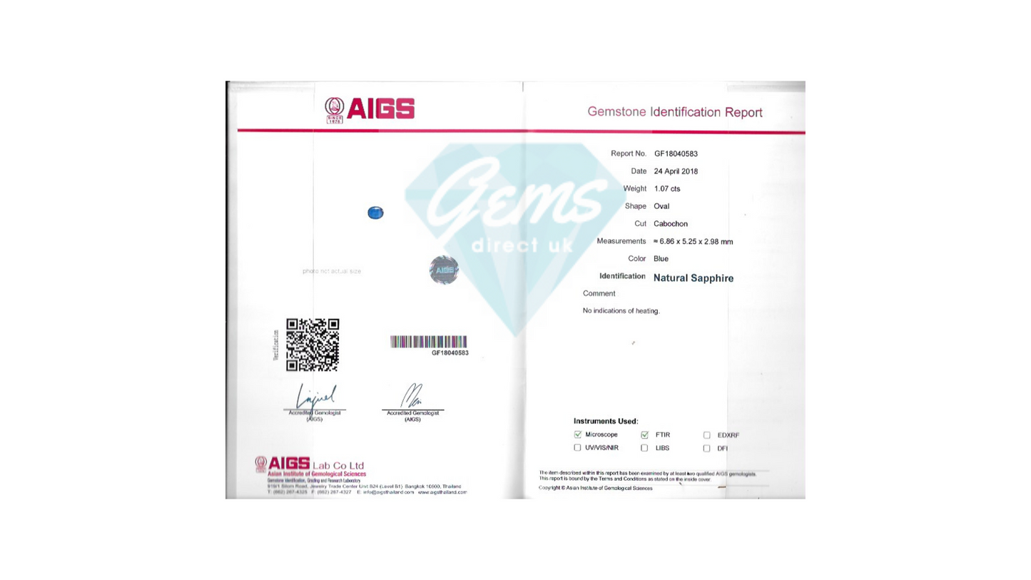 1.07ct Unheated Blue Sapphire Cabochon