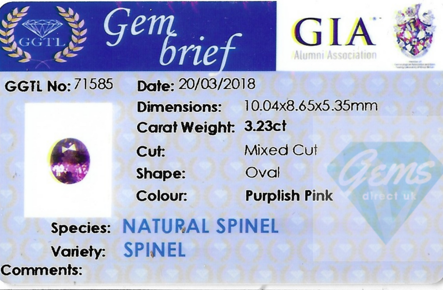 3.23ct Purplish Pink Spinel