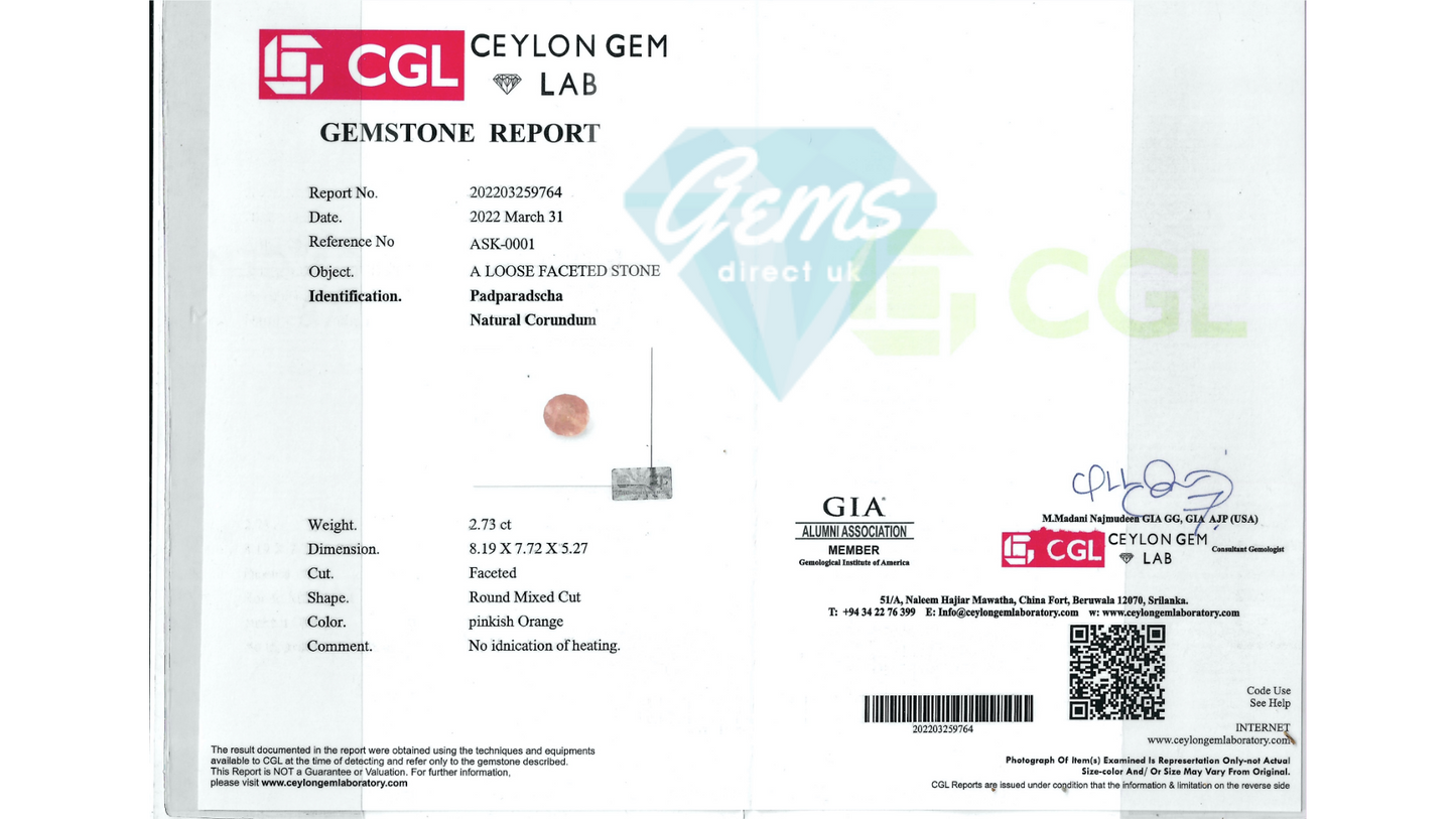 2.73ct Unheated Padparadscha Sapphire
