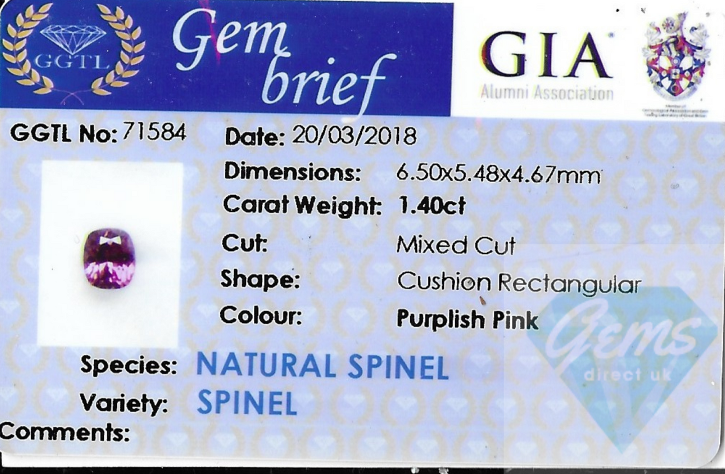 1.40ct Purplish Pink Spinel