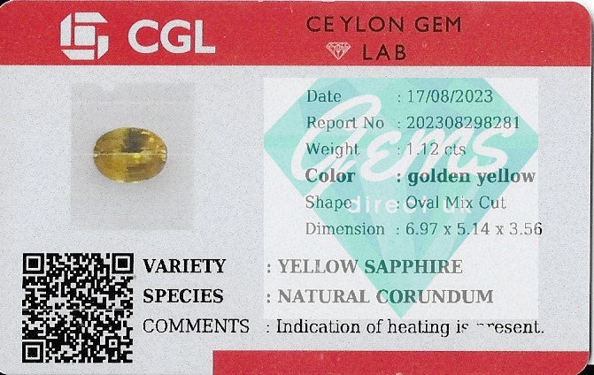 1.12ct Golden Yellow Sapphire