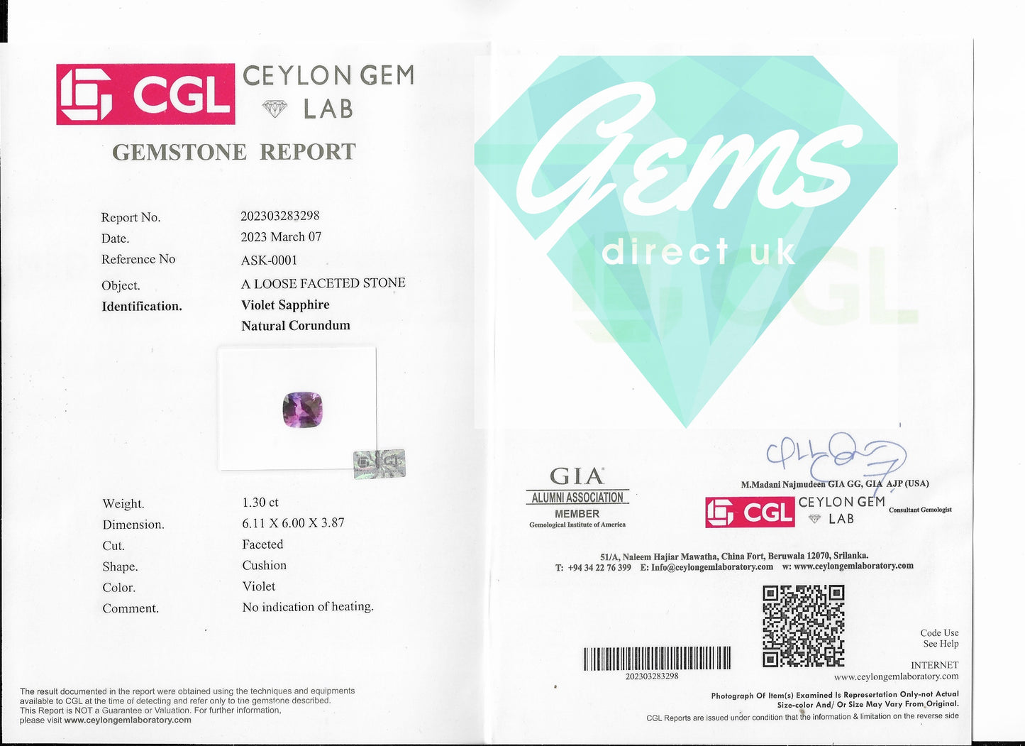 1.30ct Unheated Purple Sapphire