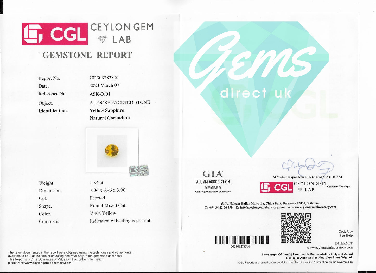 1.34ct Vivid Yellow Sapphire