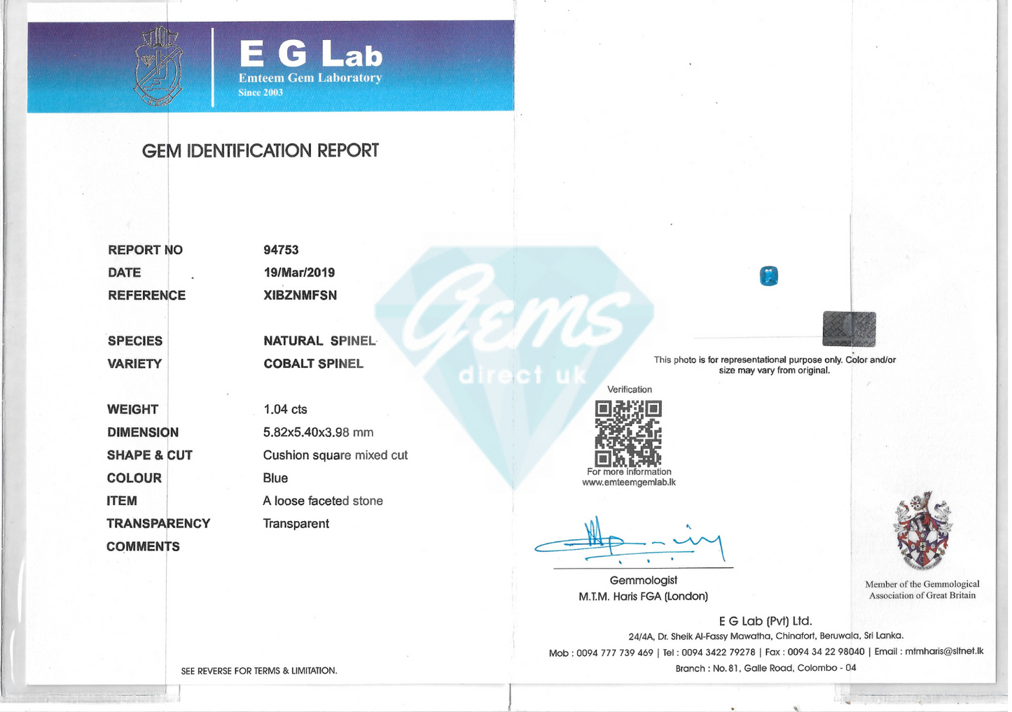 1.04ct Cobalt Spinel